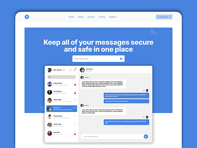 Landing Page blue chat clean dailyui design email figma fresh landing page list messaging minimal mockup modern new people text text fields ui ux