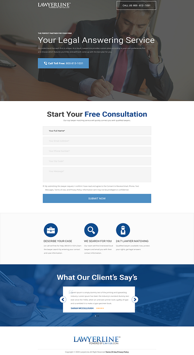 LawyerLine Needs A Clean Landing Page Design! attroney clean corporate landing page lawfirm lawyer lawyers minimalist simple