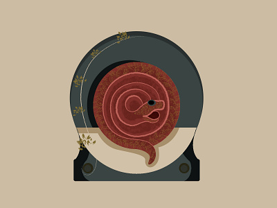 Inktober 4- Radio 2d 2d art designdaily flat flat illustration geometric graphic illustration illustration design photoshop radio snake texture vintage