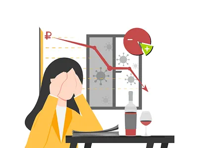 Woman And Wine art branding coronavirus design drawing dribbble illustration money problems ruble vector woman illustration вино женщина проблемы статистика