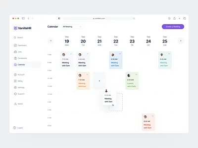 VanillaHR ✦ Calendar Page calendar calendar page dashboard dashboard ui design meeting typography ui ux