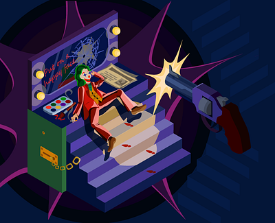 The joke is over illustration isometric illustration joker revolver shoot vector