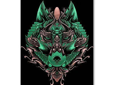 fox green ornament animal art artwork design drawing fox graphic graphic art illustration illustrator ornament ornamental