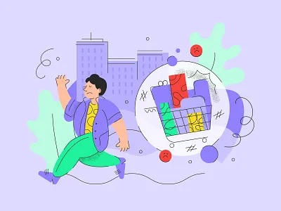 Cart Hero - Spot Illustrations abandoned cart character character design color communication ecommerce ecommerce design flat illustration message purple relationship shopping sms texture vector