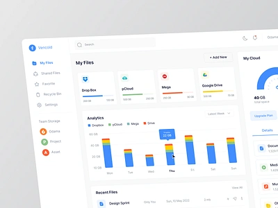 Vencold - Cloud Storage Dashboard Design 🔥 analytiscs cloud cloud app cloud computing cloud dashboard cloud system dashboard file file manager file sharing file upload folder google drive product design saas storage storage system ui ux web app