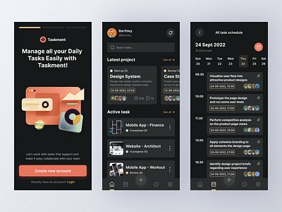 Mobile App - Task Management activity board daily task dark mode dashboard data kanban management manager minimalist mobile app modern productivity project project management task task management team ui design ux design