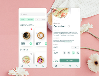 Caffetteria app application coffee coffee cup coffee shop design minimal smoothie ui uidesign