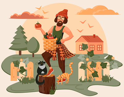 Harvest time cats character character design dad garden harvest illustration vector