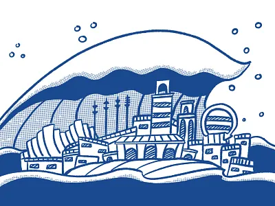 Blue Wave over KC editorial illustration monochrome