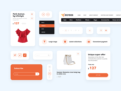 Ecreos UI Components app cart e commerce ecommerce interactive online store platform product design retail shop store theme uiux