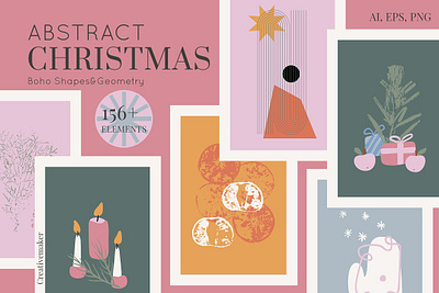 Abstract Vintage Christmas. Boho abstract abstract art abstract design abstract logo abstraction boho christmas christmas card christmas flyer christmas party christmas tree geometry geometry animation geometry geometric hand paint hand painted shapes vector vintage xmas