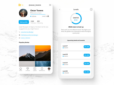 Agora Profile app design design system gamification mobile product design profile ui