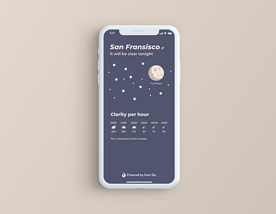 Clear night sky - application to check if the sky will be clear app app design application application ui clarity clear design forecast galaxy minimal night sky stars ui uiux ux weather