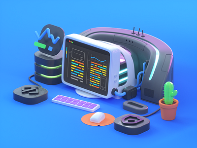 Super comp 3d branding c4d cactus cinema4d composition computer design developer illustration machine octanerender ui web