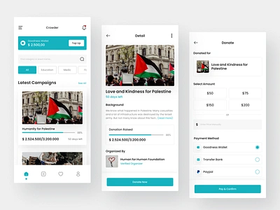 Crowder Charity Mobile Design app design campaigns charity clean donate donation event foundation fundraising minimalist mobile non profit organizer poverty ui volunteer