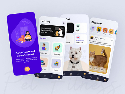 Pet Care Mobile App Design animal care app app ui cat cat food dog dog food mobile app pet adoption pet app pet care pet caring pet gromming pet sitter petcare petshop social uiux design veterinarian veterinary