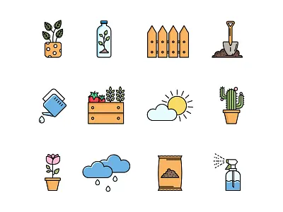 Gardening icons cactus fence flat illustration flower freebie freeicons graphic design icon illustration illustrator plants rain spray ui weather