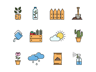 Gardening icons cactus fence flat illustration flower freebie freeicons graphic design icon illustration illustrator plants rain spray ui weather