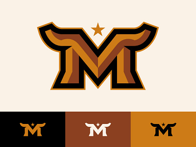 M + Bull Horns Logo animal bevel branding bull clean edge extreme horns icon logo sports sports branding sports identity star texas western