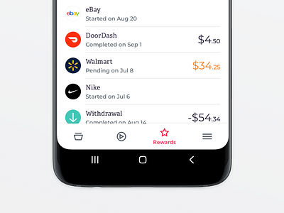 Rewards History bitcoin crypto crypto currency crypto wallet cryptocurrency finance fintech minimal shopping transaction history transactions ui wallet