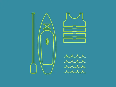 Paddles Up design flat illustration life jacket minimal paddle board paddleboard paddles sketch surf surfs up vector waves