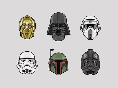 Star Wars Icons app boba fett bobafett branding c3po darth vader design graphic design icon icons illustration jedi logo mandalorian sci fi space star wars stormtrooper ui vector