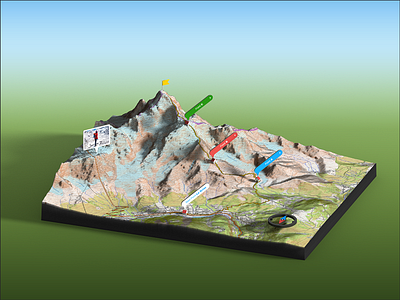 Tour du Mont Blanc - 3D Map Scene Photoshop Render 3d climbing compass extension france generator gpx illustration infographic map panel photoshop plugin route