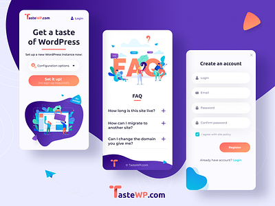 Adaptive design for WordPress customization platform adaptive adaptive design faq figma flat flat illustration home screen homepage login logo mobile mobile design mobile ui register sign up ui vector website website design wordpress