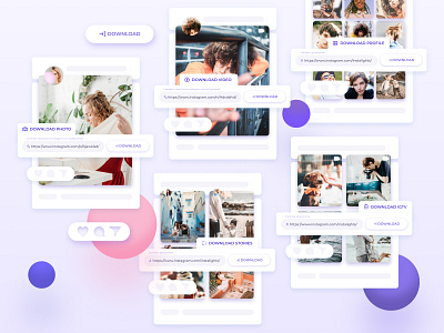 Instagram downloader tools app cards component concept creative dashboard design figma instagram interface material design platform product design social media template typography ui ux web design website