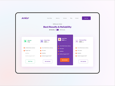 Ankor Pricing Page design ui web