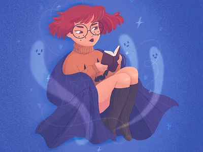 Reading Witch autumn fall ghost girl illustration reading spooky witch