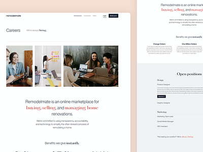 Remodelmate Careers careers careers page clean construction website desktop inner page simple ui ui design uiux ux ux design web web design web page website