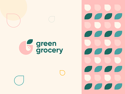Green grocery abstract branding corporate drop g geometry green grocry leaf letter logo market minimal monogram negative space packaging pattern vegetable vibrant water