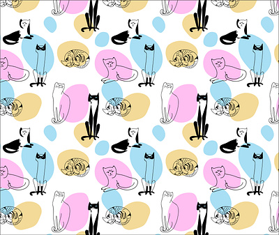 estampado con dibujos de gatos sobre fondo blanco estampado gatos infantil pattern