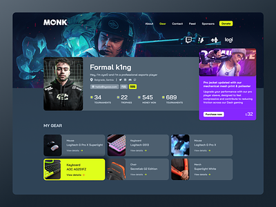 Landing page for esports teams and players design esports gamers gaming gear landing page link in bio website monk players pxsquad ragebite teams tournaments ui ux web3 website wordpress