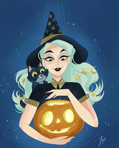 Witch's Wish cats character design familiar halloween illustration pumpkin witch witches