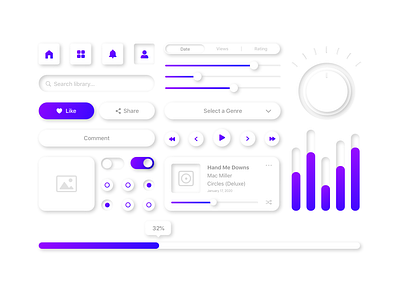 Neumorphic Components app design components gradient mobile mobile app music player neumorphic neumorphism sketch skeumorphism soft ui ui uichallenge ux