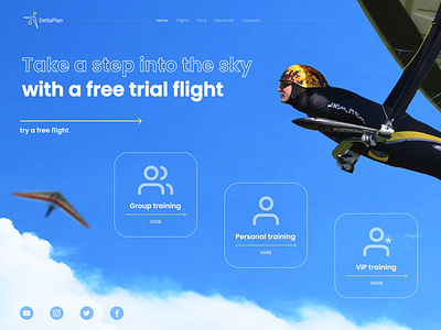 Hang gliding Home page design flight hang gliding ui web design