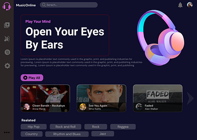 MusicOnline website Home page design desktop music app ui ux ui website