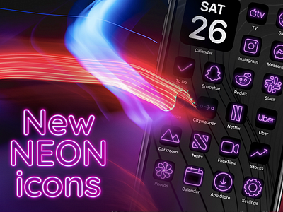 Iconic Neon app apple icon icon set iconography icons ios ios14 iphone neon synth synthwave