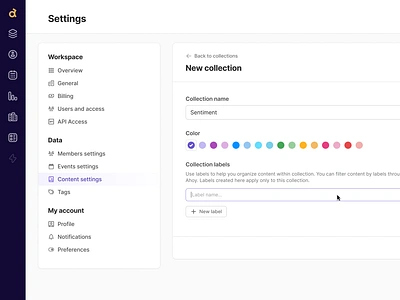 Color Picker Component - Settings / Create New Collection Form color picker component configuration figma form forms preferences product design purple saas settings typography web