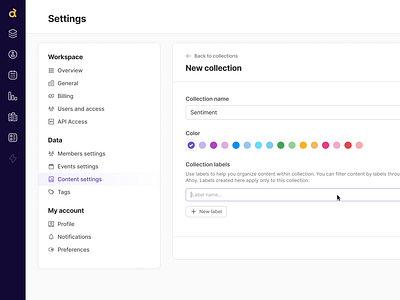 Color Picker Component - Settings / Create New Collection Form color picker component configuration figma form forms preferences product design purple saas settings typography web