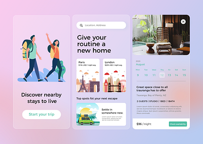 Travel, Trip, Stay App Design-Concept app app design blur illustration travel trip ui ux vector website concept website design