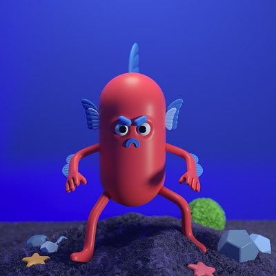 sea monster 3d 3d model c4d character cute doodle fish illustration octane render