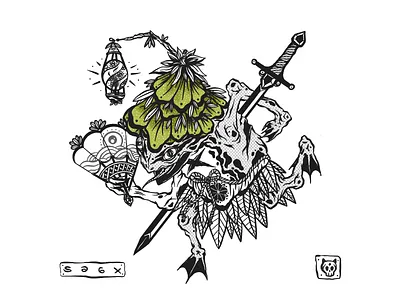 Gate keeper to the frog forest character flower frog illustration ipad ipad pro japanese art nature plant procreate