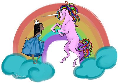 Magical Meeting child clouds design girl illustration princess rainbow unicorn