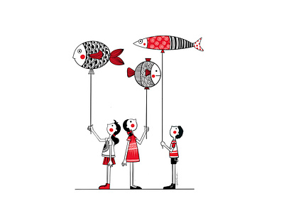 Fish & Kids avatar branding character design fish flat illustration joy kids play sarcastic vector vector illustration xcarbon