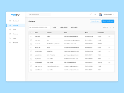 Concept CRM Contacts Module crm design saas saas app saas design sales sales tool ui ux webapp