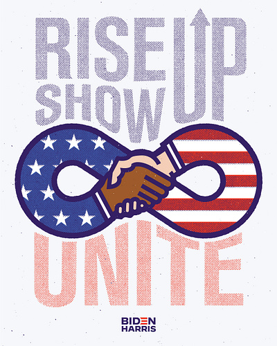 Rise Up Show Up Unite 2020 america biden illustration presidential election red white and blue rise up show up texture thick lines typography unite usa vector