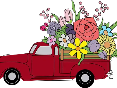 Vintage Floral Truck – Cute Rustic Farmhouse Aesthetic aesthetic art car colorful cute drawing floral flower truck flowers illustration minimalist nature pattern design red simple spring summer trending truck vintage